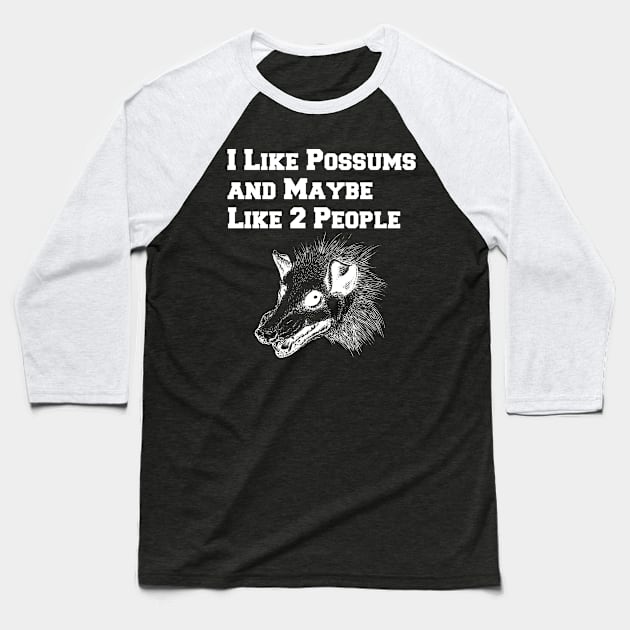 I Like Possums And Maybe Like 2 People, Funny Opossum Baseball T-Shirt by lightbulbmcoc